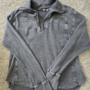 Free People FP One‎ Waffle Knit Half Zip Pullover Gray Size M/L